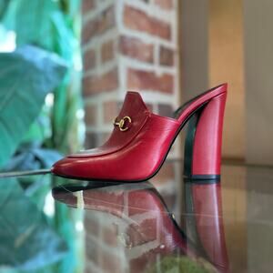 GUCCI Red Leather Horsebit Princetown Heeled Mules SZ 41 (US 11)